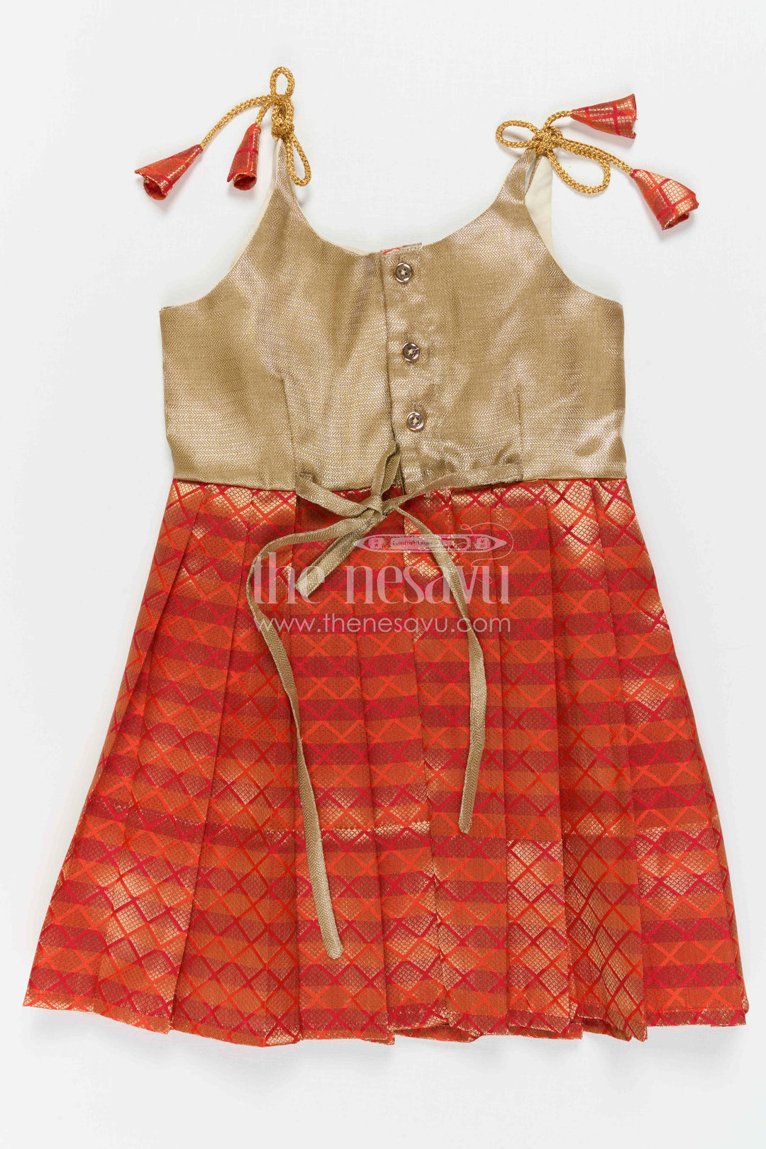 The Nesavu Tie-up Frock Baby Girl Tie up Frock for Festive Birthdays and Celebrations Nesavu Nesavu Baby Girl Tie Up Frock With Woven Festive Skirt For Birthdays And Traditional Celebrations