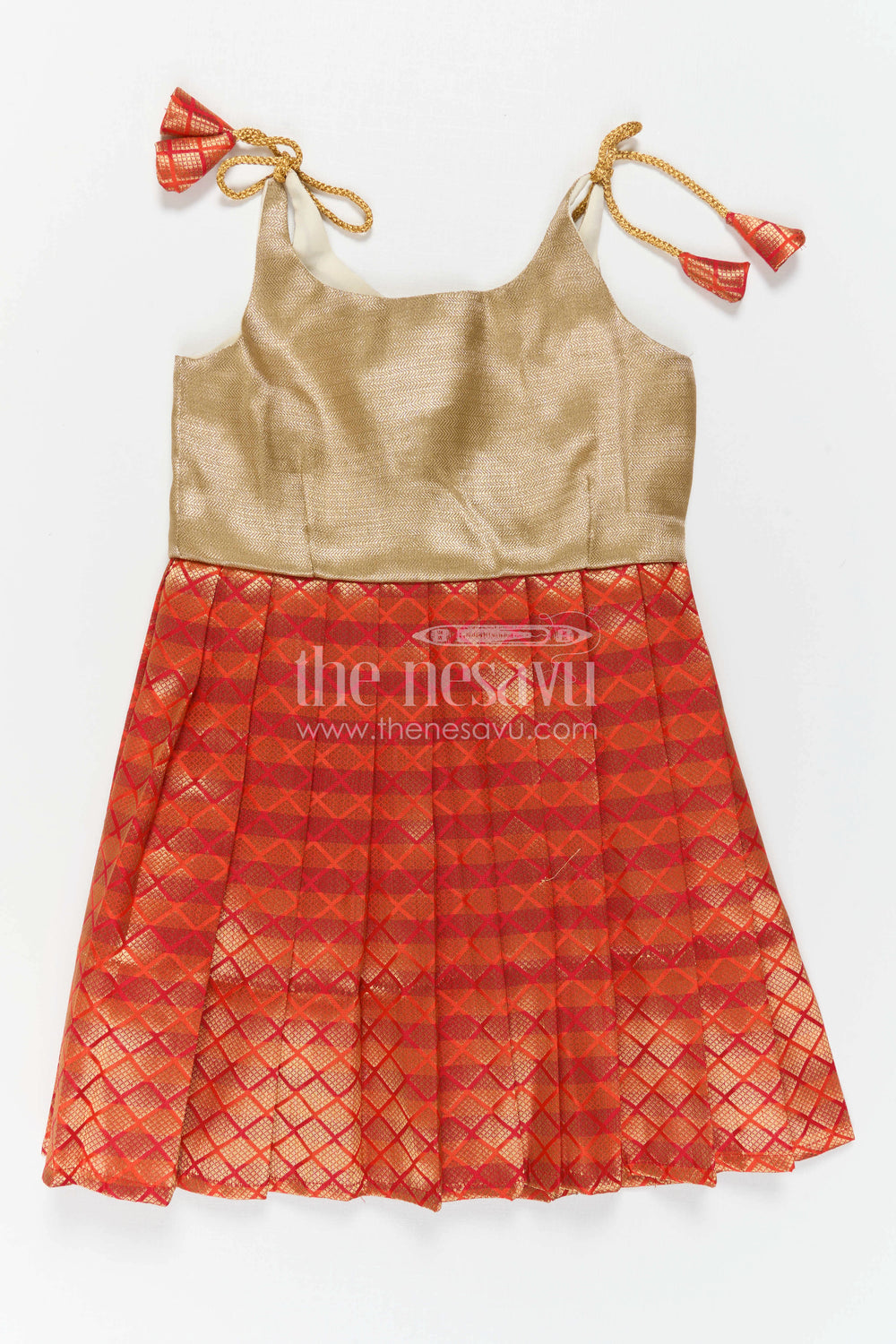 The Nesavu Tie-up Frock Baby Girl Tie up Frock for Festive Birthdays and Celebrations Nesavu Nesavu Baby Girl Tie Up Frock With Woven Festive Skirt For Birthdays And Traditional Celebrations