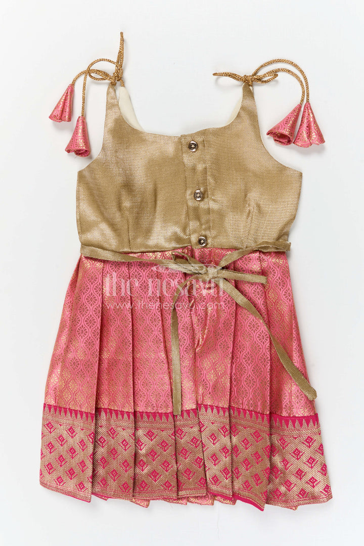 The Nesavu Tie-up Frock Baby Girl Tie up Frock for Festive Occasions and Party Wear Nesavu Nesavu baby girl tie up frock for festive occasions with semi banaras fabric and tissue yoke flared design