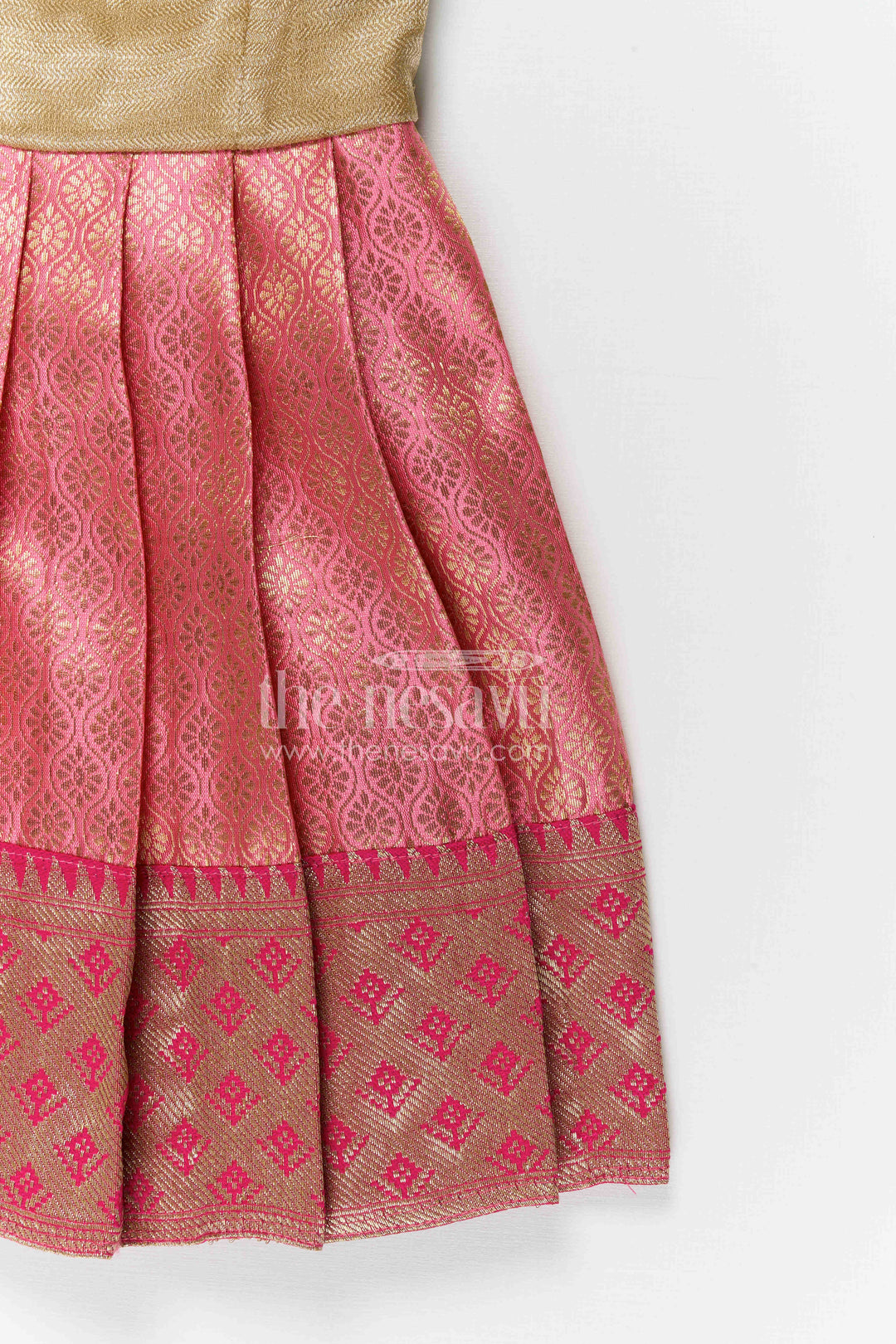 The Nesavu Tie-up Frock Baby Girl Tie up Frock for Festive Occasions and Party Wear Nesavu Nesavu baby girl tie up frock for festive occasions with semi banaras fabric and tissue yoke flared design