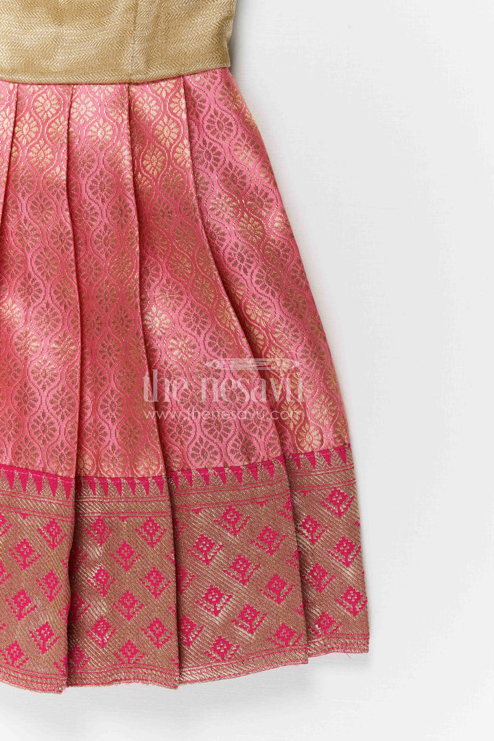 The Nesavu Tie-up Frock Baby Girl Tie up Frock for Festive Occasions and Party Wear Nesavu Nesavu baby girl tie up frock for festive occasions with semi banaras fabric and tissue yoke flared design