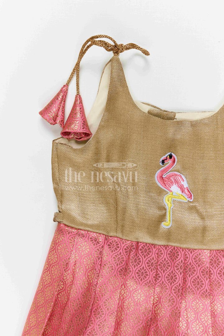 The Nesavu Tie-up Frock Baby Girl Tie up Frock for Festive Occasions and Party Wear Nesavu Nesavu baby girl tie up frock for festive occasions with semi banaras fabric and tissue yoke flared design