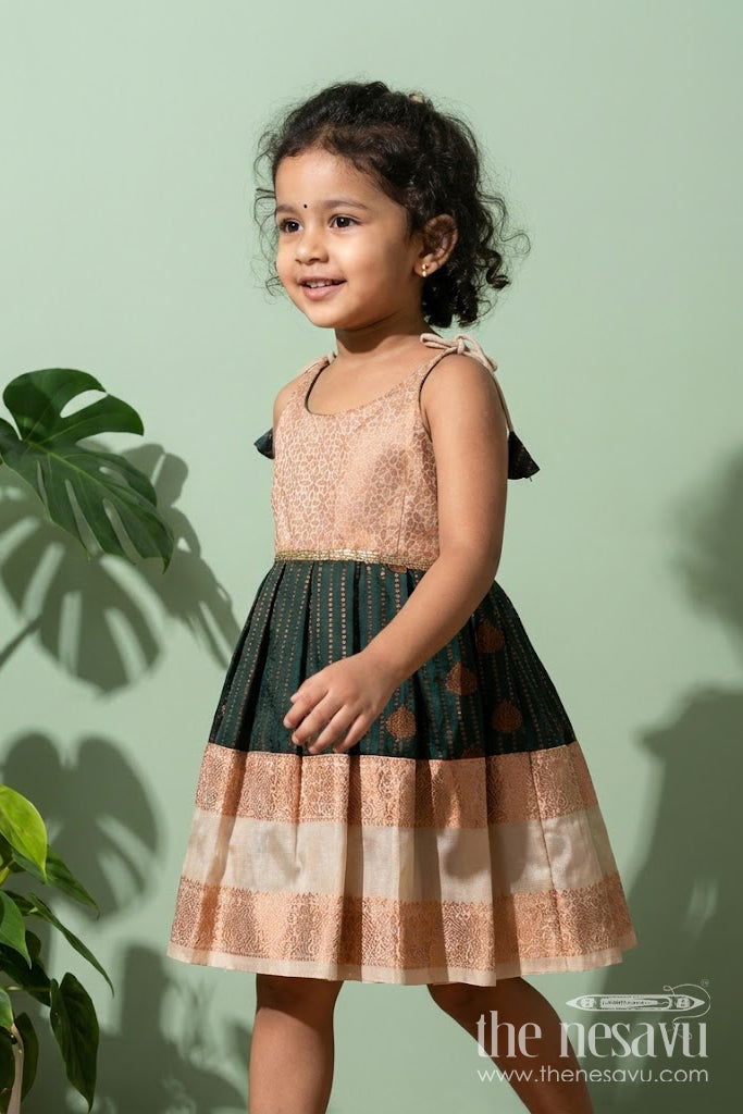 The Nesavu Tie-up Frock Baby Girl Tie-Up Frock in Silk for Birthdays and Ethnic Functions Nesavu 14 (6M) / Green / Style 1 SF993BA-14 Nesavu Baby Girl Frock In Semi Silk Ethnic Black And Peach Dress For Birthdays And Family Functions