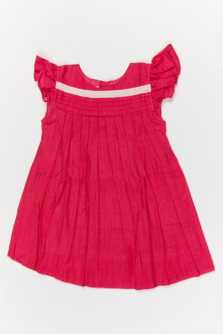 The Nesavu Girls Chanderi Frock Baby Girl Traditional Chanderi Frock with Pleated Yoke for Everyday Festive Wear Nesavu Nesavu baby girl chanderi frock with pleated yoke and lace for small functions and traditional moments