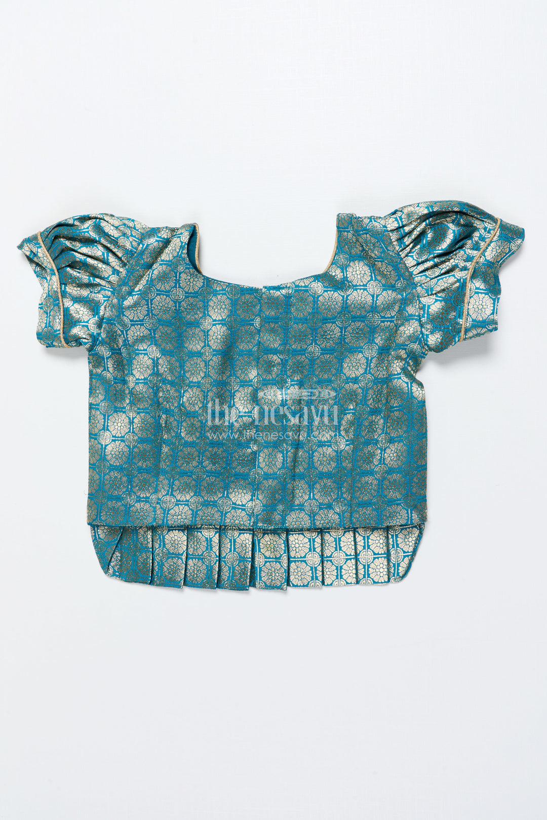 The Nesavu Pattu Pavadai Baby Girl Traditional Pattu Pavadai in Tissue Silk with Zari Finish Nesavu Nesavu baby girl golden tissue silk pattu pavadai with semi Banaras blouse for festive wear