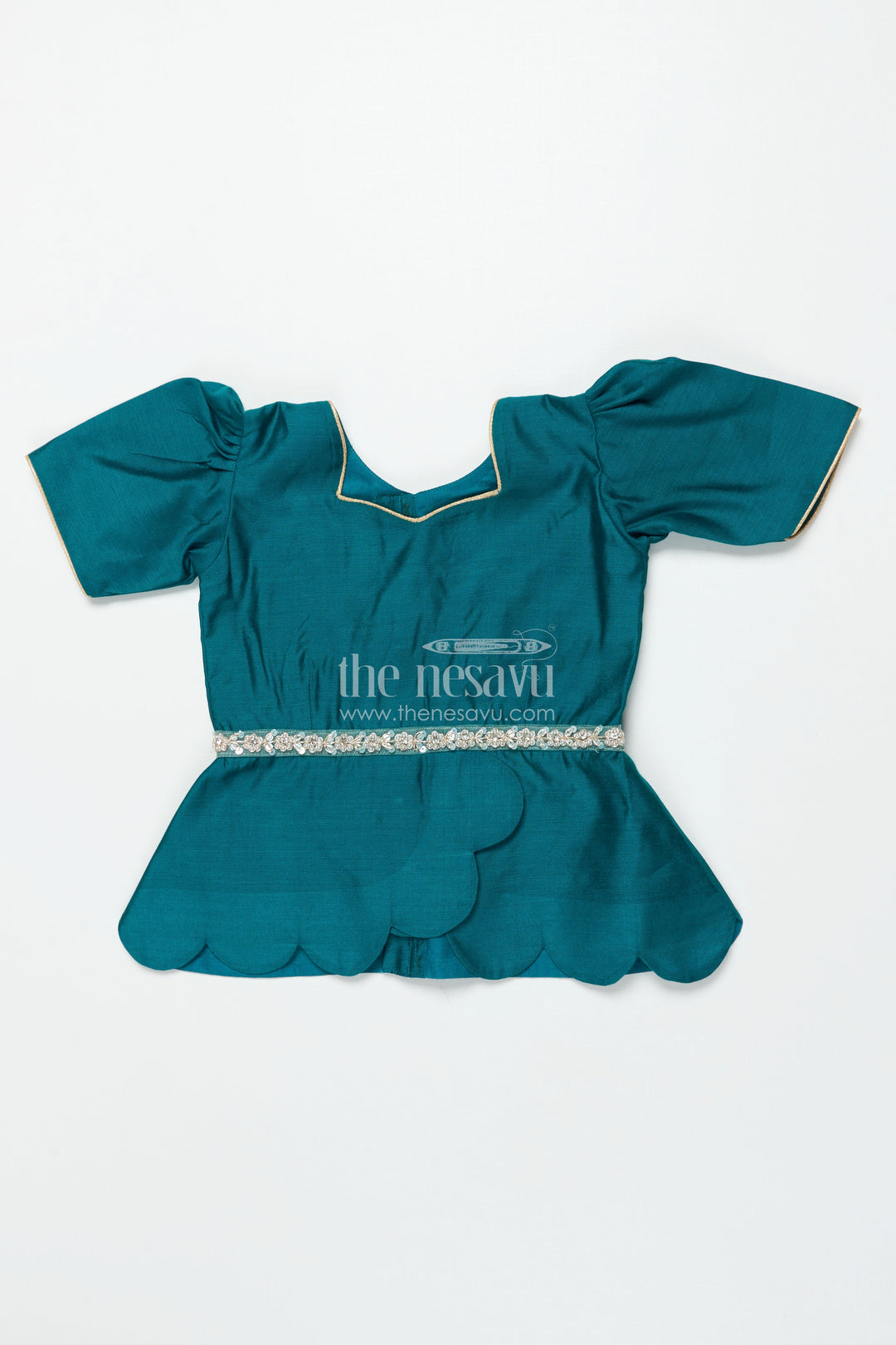 The Nesavu Pattu Pavadai Baby Girl Traditional Pattu Pavadai with Chanderi Yoke for Special Occasions Nesavu Nesavu baby girl pattu pavadai with chanderi yoke and Banaras skirt for traditional baby functions