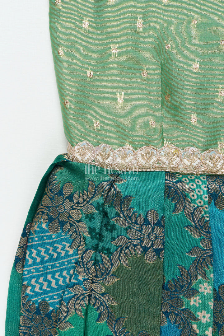 The Nesavu Silk Frock Baby Girl Traditional Silk Frock with Tissue Yoke for Weddings and Festive Portraits Nesavu Nesavu baby girl semi Banaras silk frock with tissue yoke for traditional weddings and functions