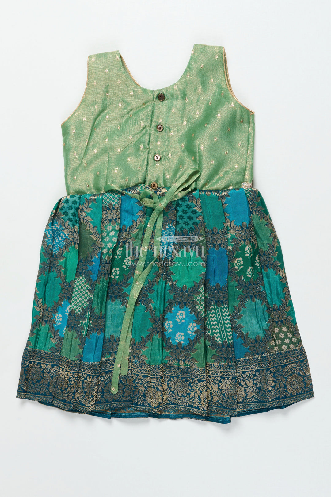 The Nesavu Silk Frock Baby Girl Traditional Silk Frock with Tissue Yoke for Weddings and Festive Portraits Nesavu Nesavu baby girl semi Banaras silk frock with tissue yoke for traditional weddings and functions