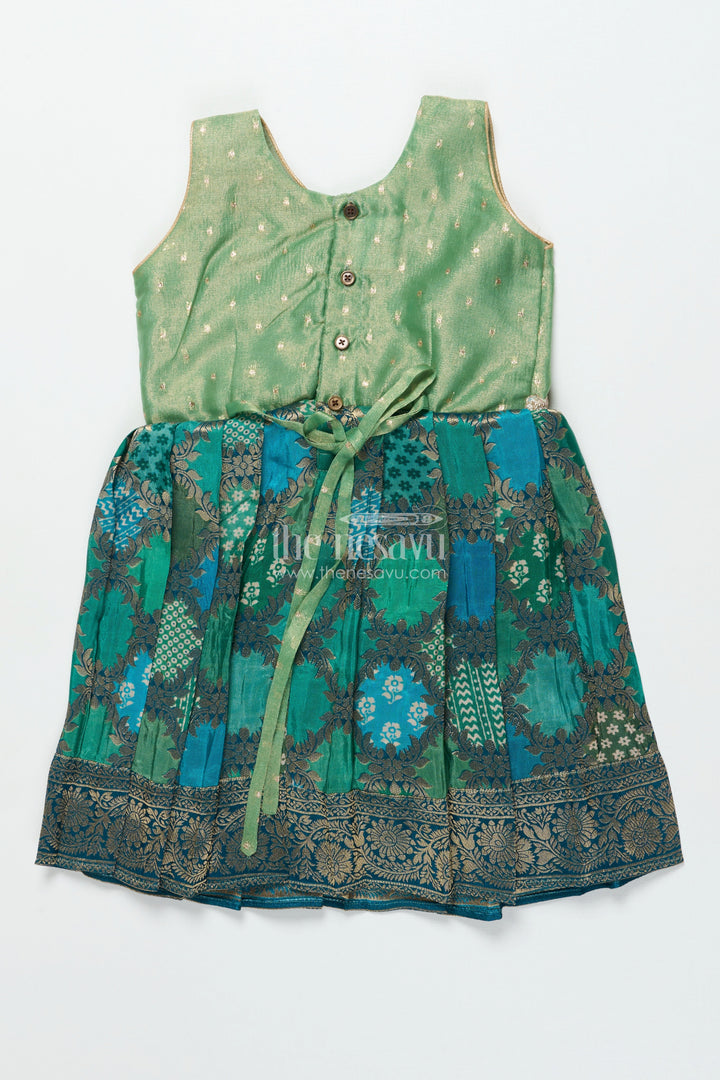 The Nesavu Silk Frock Baby Girl Traditional Silk Frock with Tissue Yoke for Weddings and Festive Portraits Nesavu Nesavu baby girl semi Banaras silk frock with tissue yoke for traditional weddings and functions