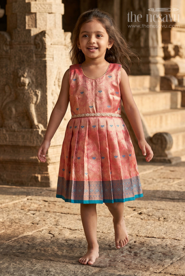 The Nesavu Silk Frock Baby Girl Traditional Silk Frock with Zari Border for Festive Photoshoots and Functions Nesavu 20 (3Y) / Red SF1087A-20 Nesavu baby girl semi Banaras silk frock with zari border for festivals and family gatherings