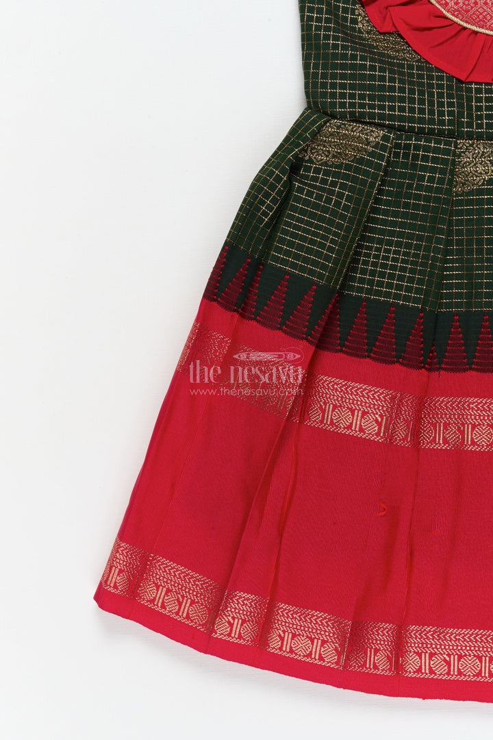 The Nesavu Girls Kanchi Silk Frock Baby Girl Traditional Silk Frock with Zari Motifs and Pleated Skirt Nesavu Nesavu baby girl ethnic silk frock with zari motifs and traditional pleated design