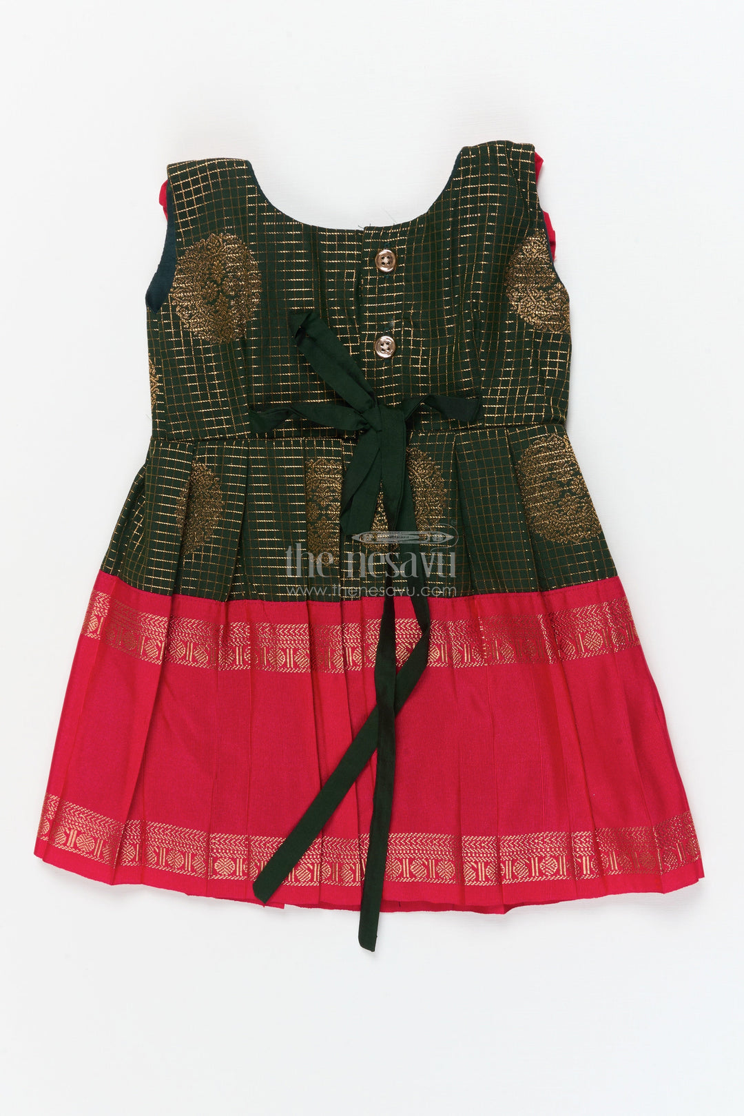 The Nesavu Girls Kanchi Silk Frock Baby Girl Traditional Silk Frock with Zari Motifs and Pleated Skirt Nesavu Nesavu baby girl ethnic silk frock with zari motifs and traditional pleated design