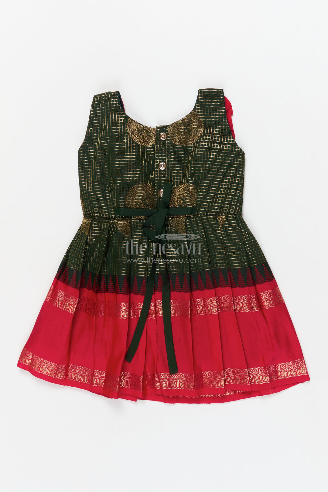 The Nesavu Girls Kanchi Silk Frock Baby Girl Traditional Silk Frock with Zari Motifs and Pleated Skirt Nesavu Nesavu baby girl ethnic silk frock with zari motifs and traditional pleated design