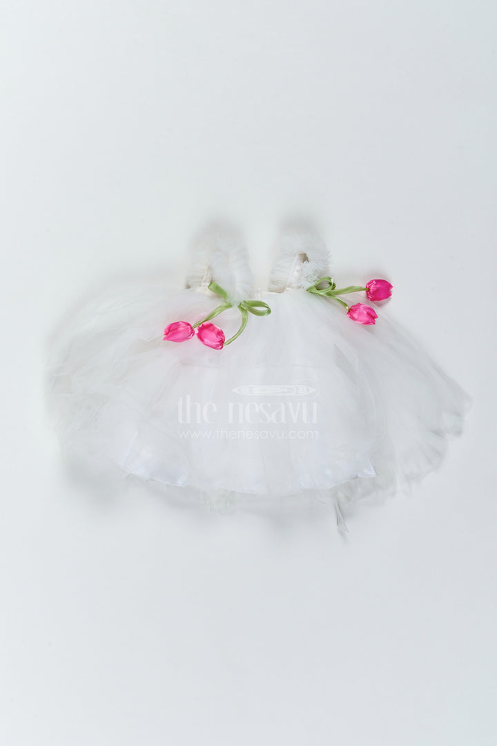 The Nesavu Girls Fancy Party Frock Baby Girl Tulip Party Frock for First Birthdays and Milestone Portraits Nesavu 12 (3M) / off white / Plain Net PF331G-12 Nesavu Baby Girl Tulip Net Frock For First Birthdays Milestone Portraits Cake Cutting And Celebrations