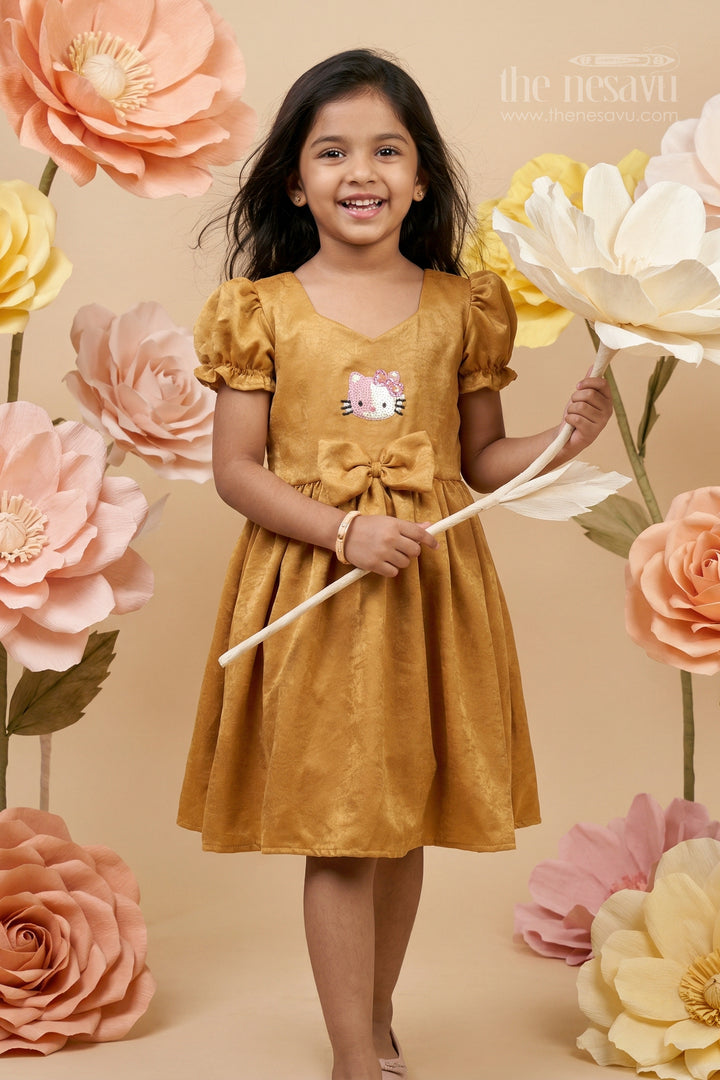 The Nesavu Girls Cotton Frock Baby Girl Velvet Frock for Birthdays and Party Wear Nesavu 18 (2Y) / Gold / Velvet GFC2165A-18 Nesavu baby girl velvet frock for birthdays and party wear with bow detail and comfortable flared design