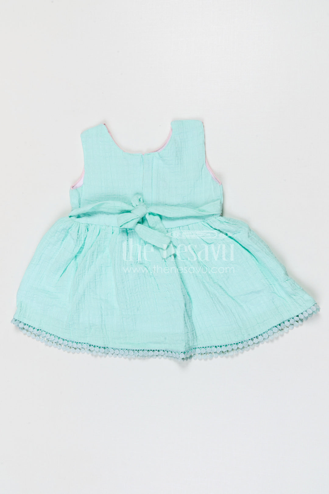 The Nesavu Baby Cotton Frocks Baby Girls Bubble Crepe Embroidered Frock with Floral Detail Nesavu Nesavu baby girls bubble crepe embroidered frock for party and occasion wear