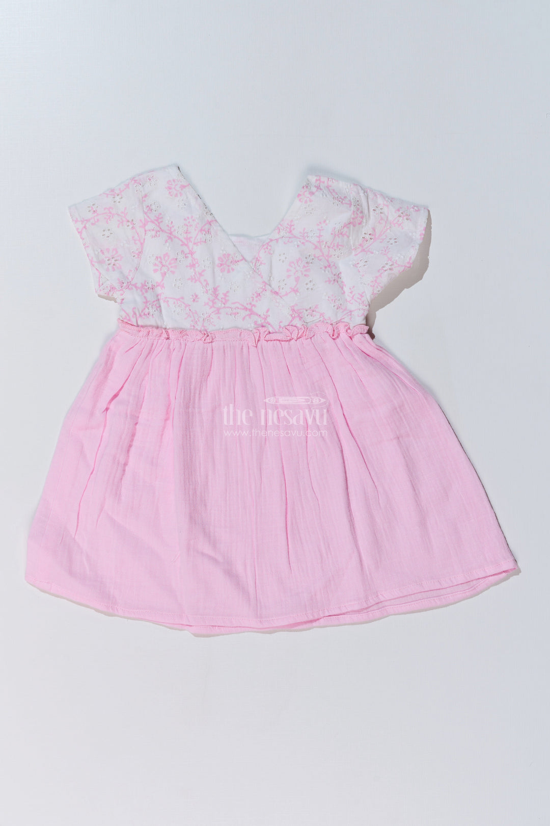 The Nesavu Baby Cotton Frocks Baby Girls Cinderella Frock with Embroidered Lace Bodice and Flowy Cotton Skirt for a Fairytale Look Nesavu 10 (NB) / Pink BFJ737B-10 Nesavu Baby Girls Cinderella Frock Lace Bodice Cotton Flared Skirt a Princess Look