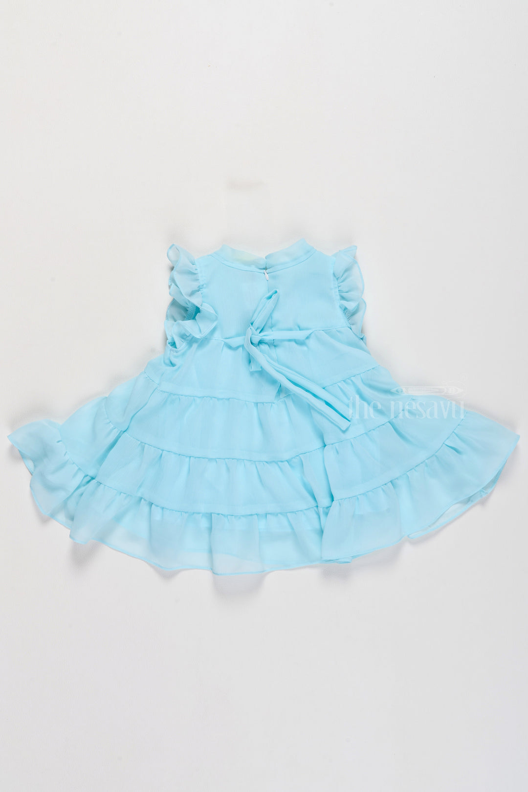 The Nesavu Girls Fancy Frock Baby Girls Clothes in Light Blue with Ruffled Layers and Bow Detail Nesavu Nesavu Baby Girls Clothes Light Blue Ruffled Layers Elegant Pearl Bow Detail