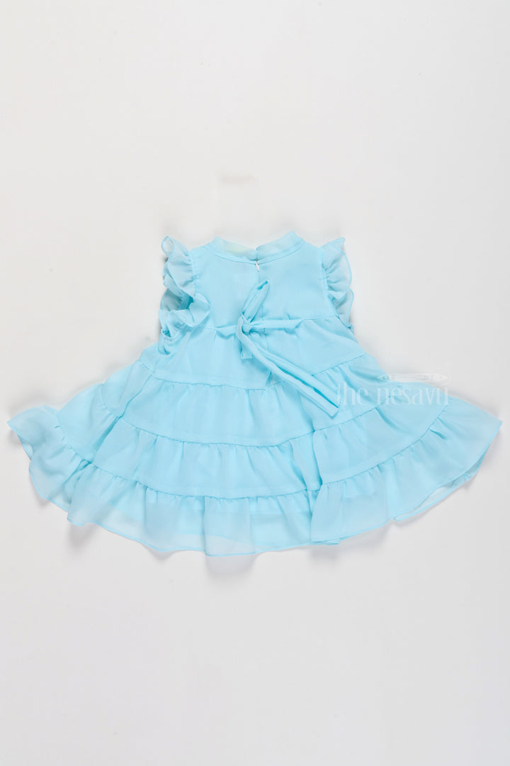 The Nesavu Girls Fancy Frock Baby Girls Clothes in Light Blue with Ruffled Layers and Bow Detail Nesavu Nesavu Baby Girls Clothes Light Blue Ruffled Layers Elegant Pearl Bow Detail