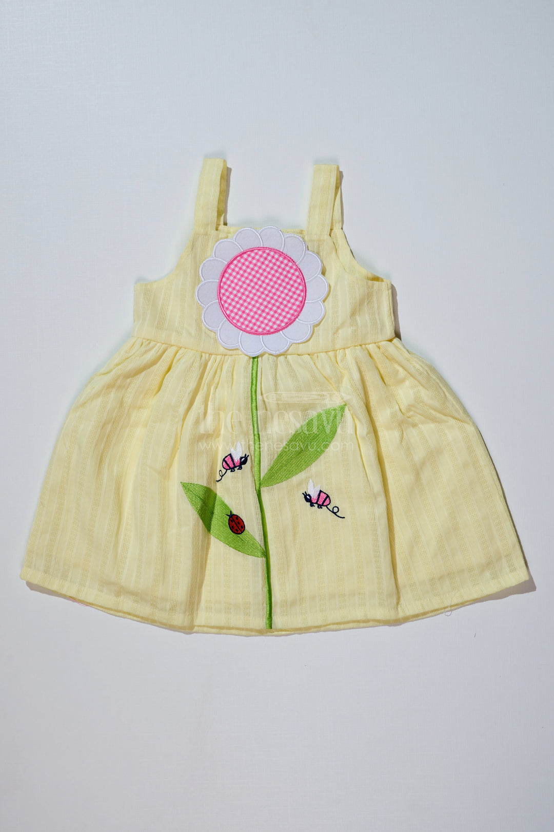 The Nesavu Baby Cotton Frocks Baby Girls Cotton Dress with Floral Appliqué and Embroidery for Playful Everyday Style Nesavu 14 (6M) / Yellow BFJ721B-14 Nesavu Baby Girls Cotton Dress Floral Appliqu Embroidery Playful Everyday Style