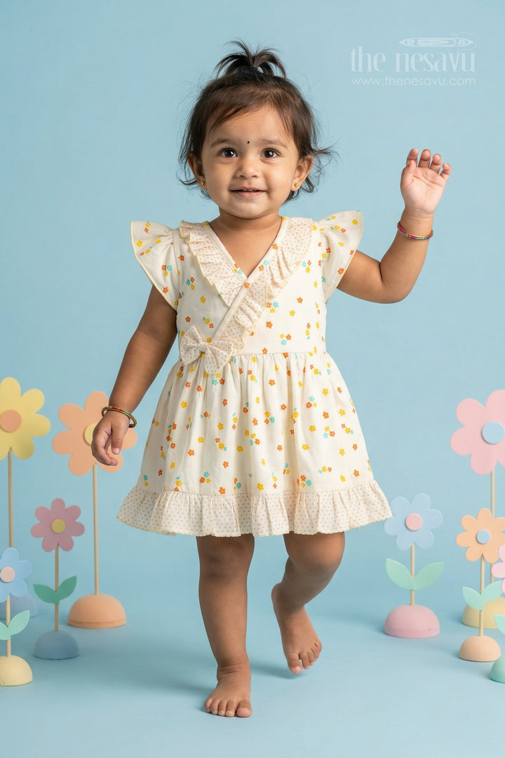 The Nesavu Baby Cotton Frocks Baby Girls Cotton Printed Frock with Colorful Floral Pattern Nesavu 14 (6M) / Yellow / Cotton BFJ969A-14 Nesavu baby girls cotton floral printed frock for summer outings and casual wear