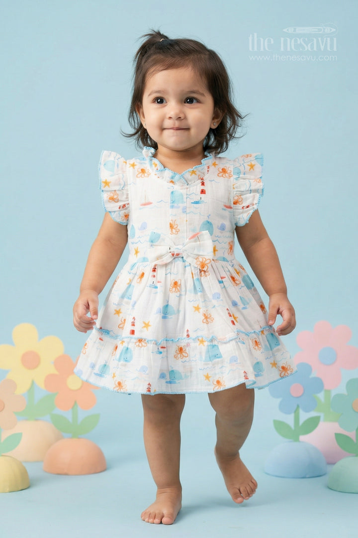 The Nesavu Baby Cotton Frocks Baby Girls Cotton Printed Frock with Cute Ocean Theme Design Nesavu 14 (6M) / Multicolor / Cotton BFJ967A-14 Nesavu baby girls cotton frock with ocean themed digital print for summer wear