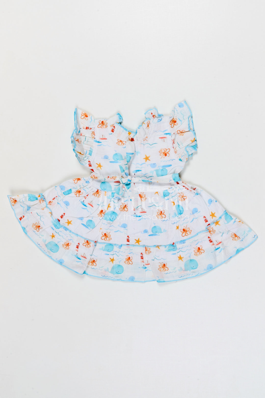 The Nesavu Baby Cotton Frocks Baby Girls Cotton Printed Frock with Cute Ocean Theme Design Nesavu Nesavu baby girls cotton frock with ocean themed digital print for summer wear