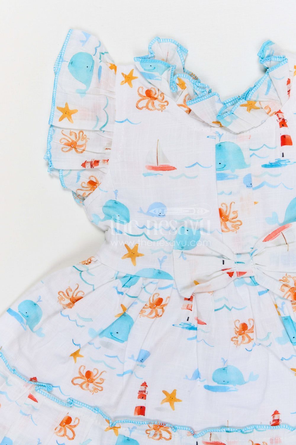 The Nesavu Baby Cotton Frocks Baby Girls Cotton Printed Frock with Cute Ocean Theme Design Nesavu Nesavu baby girls cotton frock with ocean themed digital print for summer wear