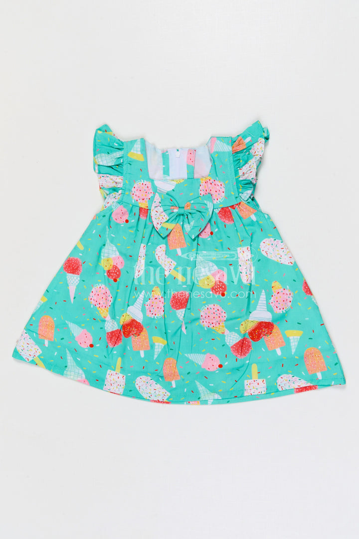 The Nesavu Baby Cotton Frocks Baby Girls Cotton Printed Frock with Fun Ice Cream Design Nesavu 14 (6M) / Turquoise / Cotton BFJ966A-14 Nesavu baby girls cotton frock with ice cream digital print for summer outings and casual wear