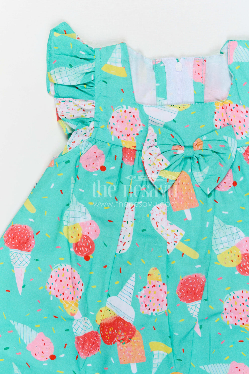 The Nesavu Baby Cotton Frocks Baby Girls Cotton Printed Frock with Fun Ice Cream Design Nesavu Nesavu baby girls cotton frock with ice cream digital print for summer outings and casual wear