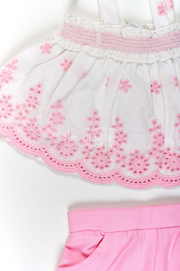 The Nesavu Baby Cotton Frocks Baby Girls Cotton Sparkly Light Pink Dress with Hakoba Embroidery and Sleeveless Bow-Tied Top Nesavu Nesavu Baby Girls Sparkly Light Pink Cotton Dress Hakoba Embroidered Top Shorts