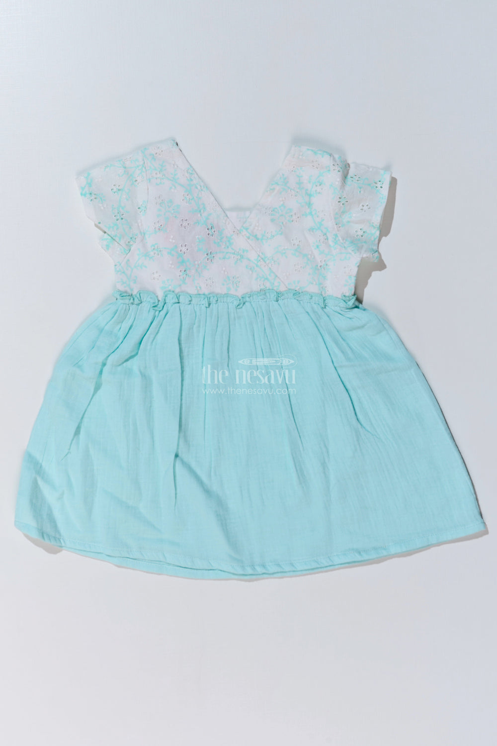 The Nesavu Baby Cotton Frocks Baby Girls Cut Frock with Embroidered Lace Bodice and Flowy Cotton Skirt for a Graceful Look Nesavu 10 (NB) / Green BFJ737A-10 Nesavu Baby Girls Cut Frock Embroidered Lace Bodice Cotton Skirt a Chic Look