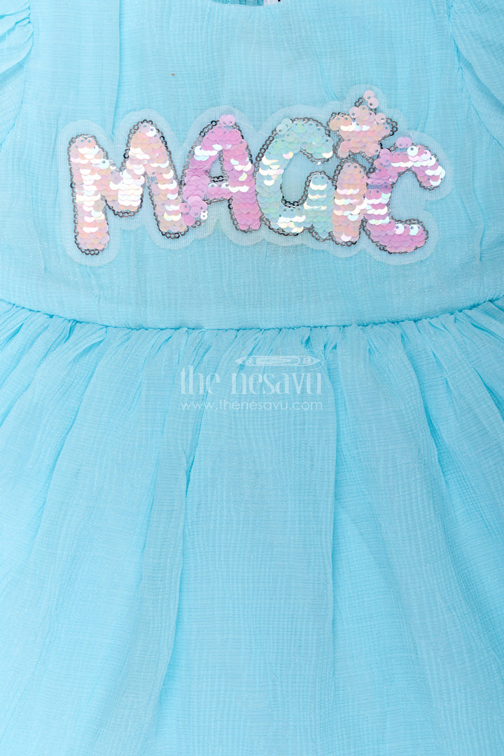 The Nesavu Baby Fancy Frock Baby Girls Floral Organza Frock in Chinon Chiffon with Puff Sleeves and Magic Sequin Embroidery Nesavu Nesavu Baby Girls Floral Organza Frock Chinon Chiffon Magic Sequin Embroidery