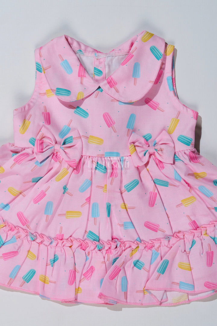 The Nesavu Baby Cotton Frocks Baby Girls Floral Party Frocks with Ice Cream Print and Ruffled Hem for a Playful Look Nesavu Nesavu Baby Girls Floral Party Frocks Ice Cream Print Ruffled Hem Cute Outfits