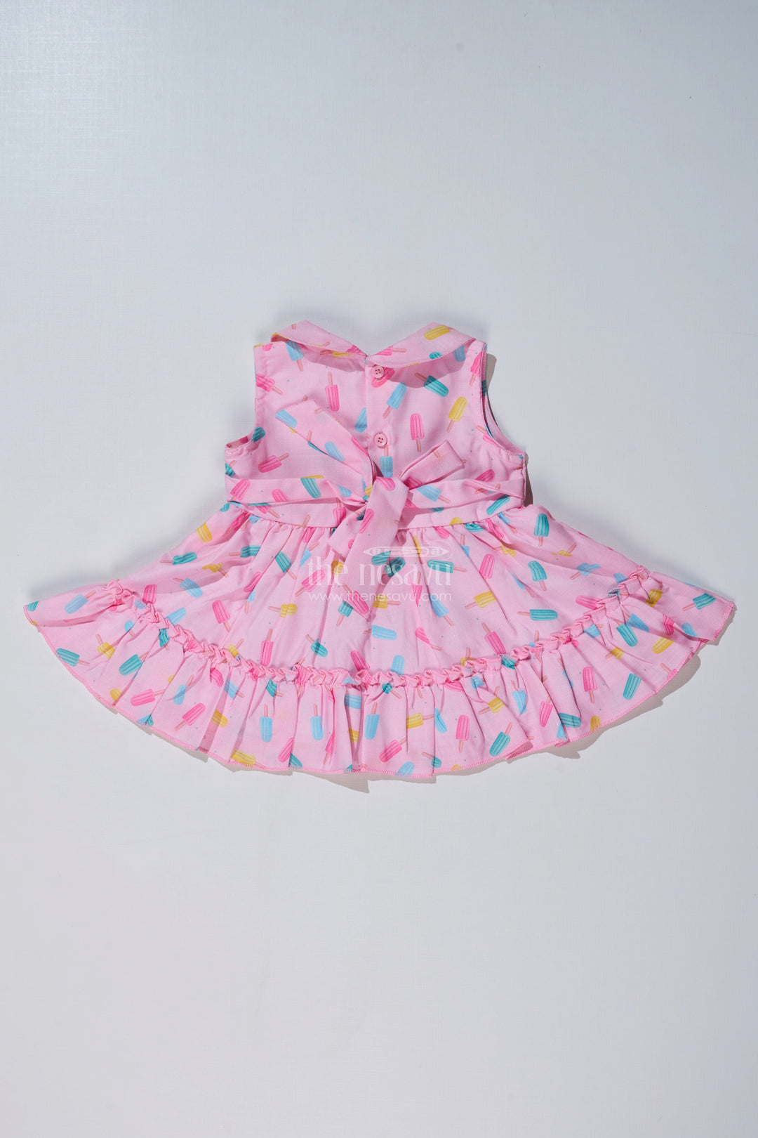 The Nesavu Baby Cotton Frocks Baby Girls Floral Party Frocks with Ice Cream Print and Ruffled Hem for a Playful Look Nesavu Nesavu Baby Girls Floral Party Frocks Ice Cream Print Ruffled Hem Cute Outfits