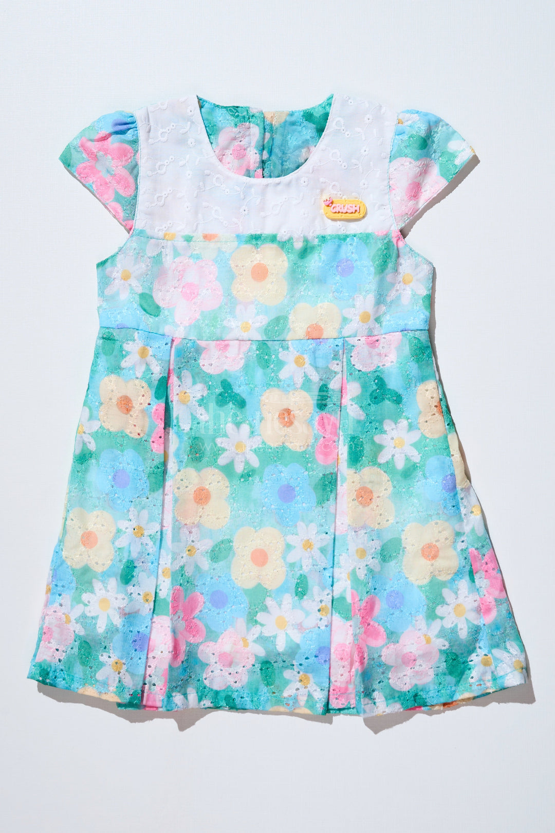 The Nesavu Baby Cotton Frocks Baby Girls Floral Print Frock in Chikankari Cotton with Digital Prints and Lace Yoke Nesavu 14 (6M) / Green BFJ720A-14 Nesavu Baby Girls Floral Print Frock Chikankari Cotton Digital Prints Lace Yoke