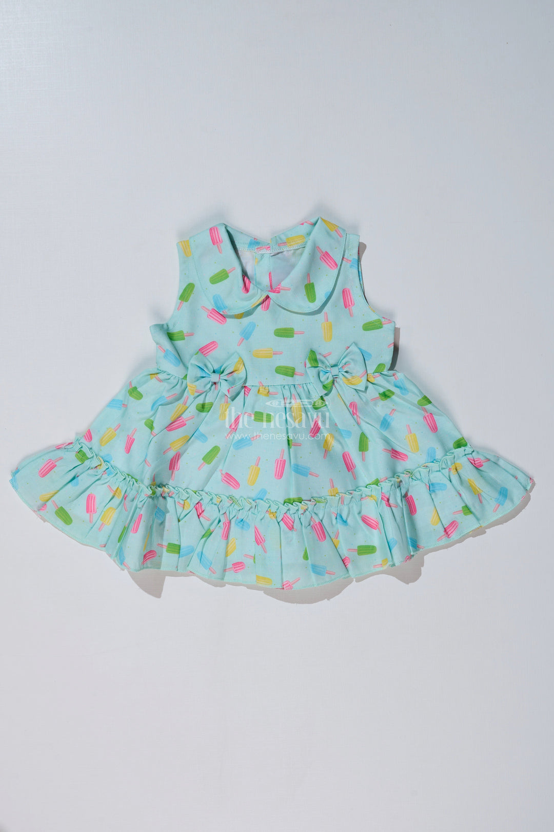 The Nesavu Baby Cotton Frocks Baby Girls Floral Print Short Frock with Ice Cream Motifs and Ruffled Hem for Everyday Style Nesavu 12 (3M) / Green BFJ742C-12 Nesavu Baby Girls Floral Print Short Frock Ice Cream Motifs Ruffled Hem