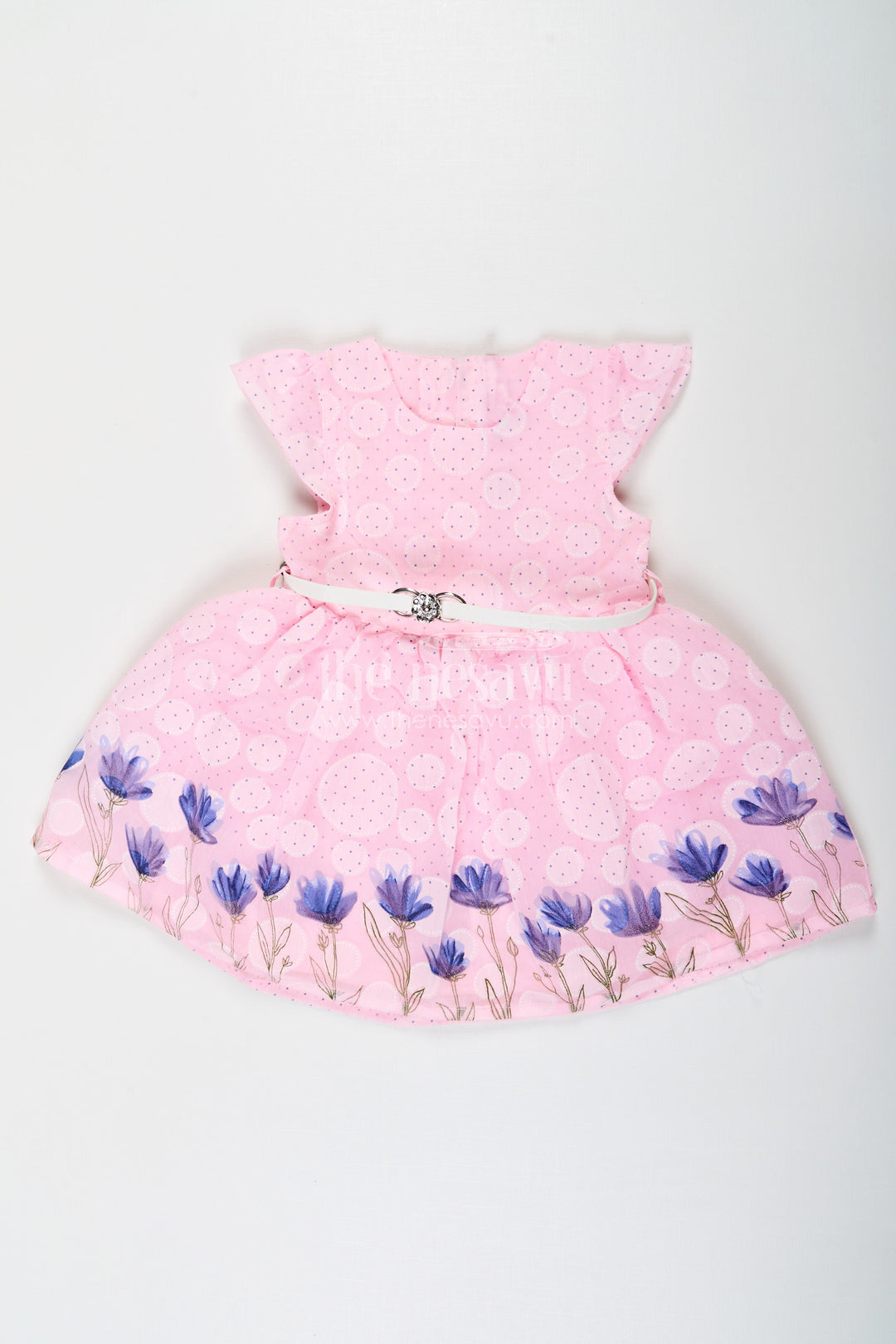 The Nesavu Baby Cotton Frocks Baby Girls Floral Short Frock in Pink Cotton Blend with Digital Print and Matching Accessories Nesavu 14 (6M) / Pink BFJ760A-14 Nesavu Baby Girls Floral Short Frock Pink Cotton Blend Digital Print Matching Band