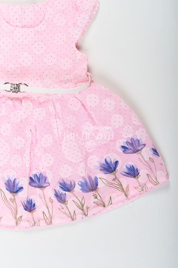 The Nesavu Baby Cotton Frocks Baby Girls Floral Short Frock in Pink Cotton Blend with Digital Print and Matching Accessories Nesavu Nesavu Baby Girls Floral Short Frock Pink Cotton Blend Digital Print Matching Band