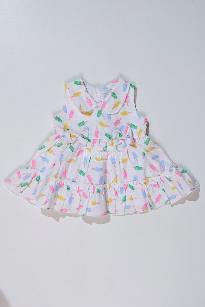 The Nesavu Baby Cotton Frocks Baby Girls Floral Summer Frock with Ice Cream Print and Soft Cotton Blend Fabric for a Breezy Look Nesavu 12 (3M) / White BFJ742B-12 Nesavu Baby Girls Floral Summer Frock Ice Cream Print Cotton Blend Fabric