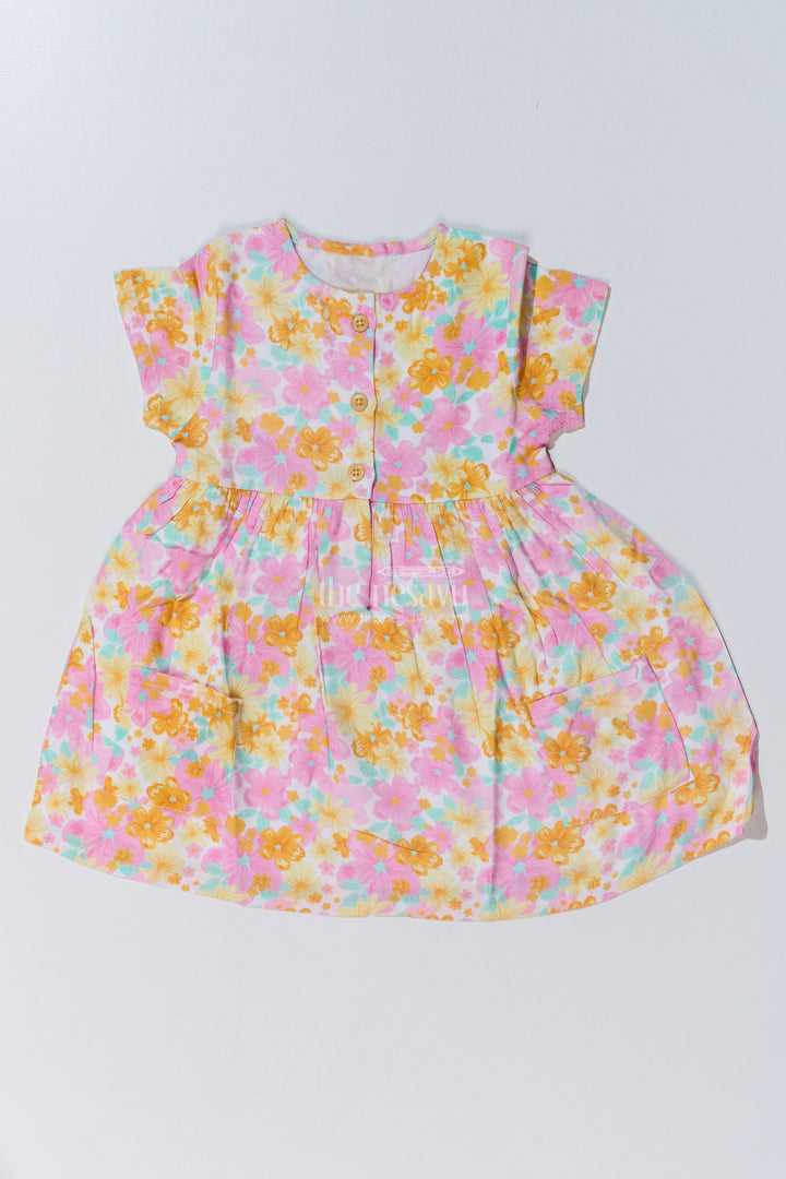 The Nesavu Baby Cotton Frocks Baby Girls Flower Print Frock with Button-Down Front and Side Pockets for a Cute Everyday Look Nesavu 10 (NB) / Multicolor BFJ736A-10 Nesavu Baby Girls Flower Print Frock Button-Down Front Pockets a Cute Look