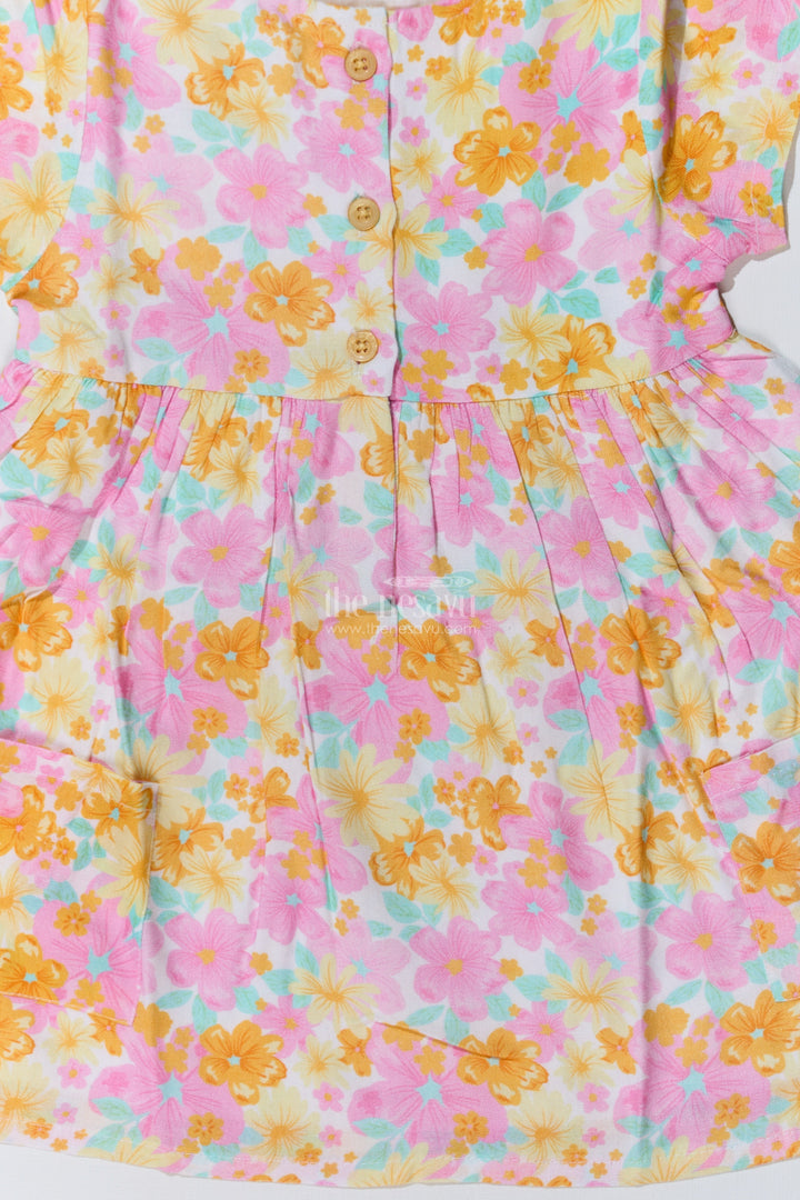 The Nesavu Baby Cotton Frocks Baby Girls Flower Print Frock with Button-Down Front and Side Pockets for a Cute Everyday Look Nesavu Nesavu Baby Girls Flower Print Frock Button-Down Front Pockets a Cute Look