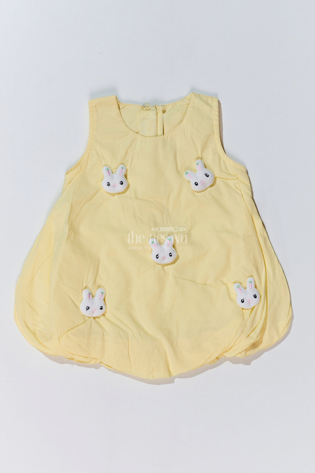 The Nesavu Baby Cotton Frocks Baby Girls Frock Design Party Wear with Adorable Bunny Patches and a Flared Cotton Skirt Nesavu 14 (6M) / Yellow BFJ741A-14 Nesavu Baby Girls Frock Design Party Wear Cute Bunny Patches Flared Cotton Skirt