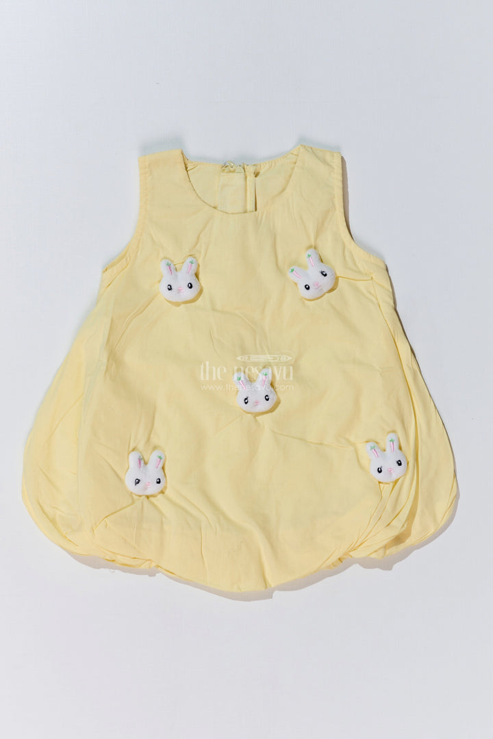 The Nesavu Baby Cotton Frocks Baby Girls Frock Design Party Wear with Adorable Bunny Patches and a Flared Cotton Skirt Nesavu 14 (6M) / Yellow BFJ741A-14 Nesavu Baby Girls Frock Design Party Wear Cute Bunny Patches Flared Cotton Skirt