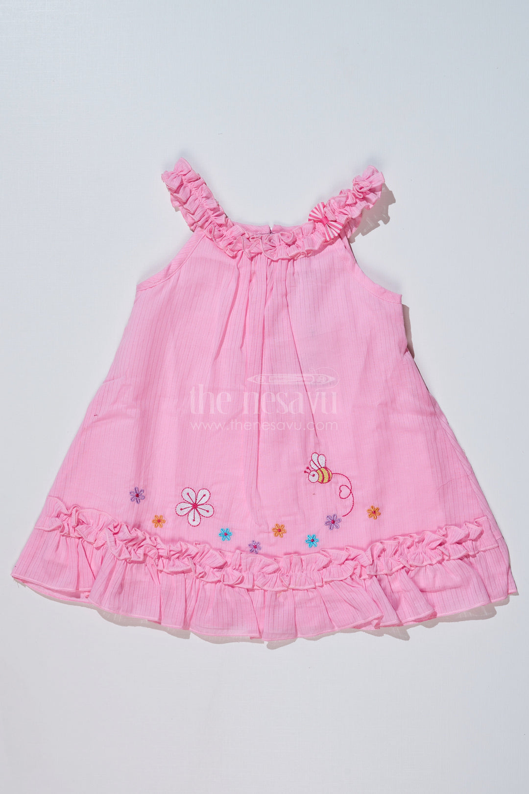 The Nesavu Baby Cotton Frocks Baby Girls Frock for Birthday in Cotton with Embroidered Floral Details and Ruffled Straps Nesavu 14 (6M) / Pink BFJ719B-14 Nesavu Baby Girls Frock Birthday Cotton Embroidered Floral Details Ruffled Straps