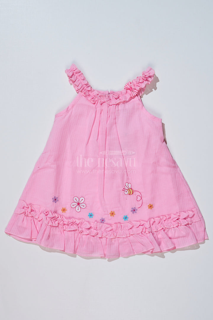 The Nesavu Baby Cotton Frocks Baby Girls Frock for Birthday in Cotton with Embroidered Floral Details and Ruffled Straps Nesavu 14 (6M) / Pink BFJ719B-14 Nesavu Baby Girls Frock Birthday Cotton Embroidered Floral Details Ruffled Straps