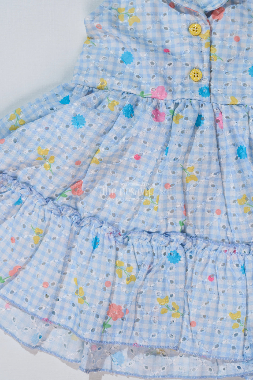The Nesavu Baby Cotton Frocks Baby Girls Frock Suit Look with Blue Checked Pattern and Ruffled Layers for a Chic Outfit Nesavu Nesavu Baby Girls Frock Suit Look Checked Print Ruffled Layers Everyday Elegance
