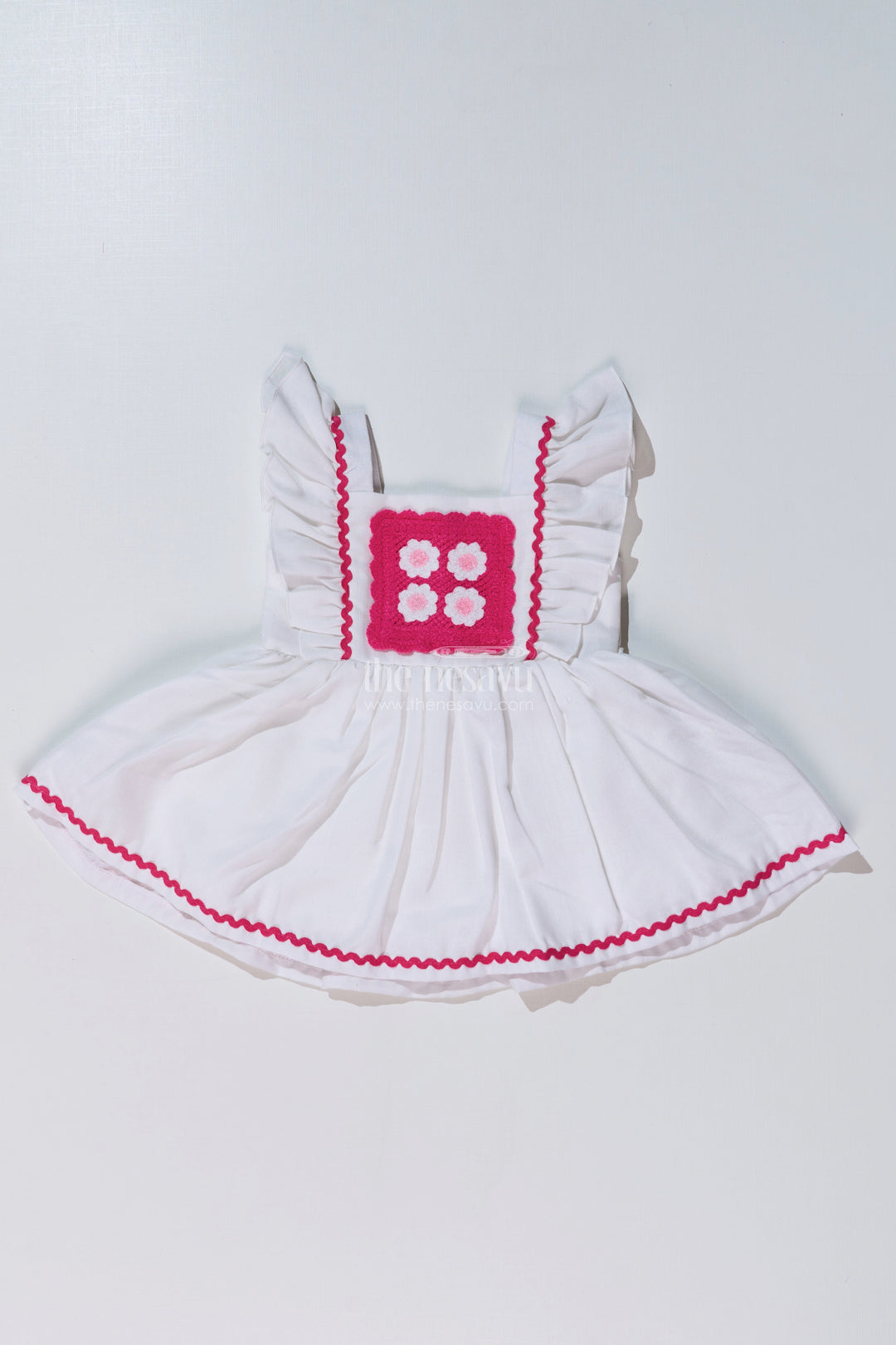 The Nesavu Baby Cotton Frocks Baby Girls Frock Suit White with Embroidered Bodice and Flowy Rayon Skirt for a Classic Look Nesavu 14 (6M) / White BFJ739A-14 Nesavu Baby Girls Frock Suit White Embroidered Bodice Flowy Rayon Skirt
