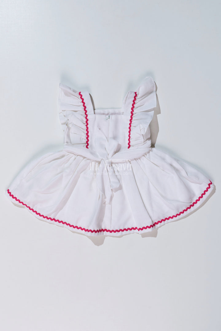 The Nesavu Baby Cotton Frocks Baby Girls Frock Suit White with Embroidered Bodice and Flowy Rayon Skirt for a Classic Look Nesavu Nesavu Baby Girls Frock Suit White Embroidered Bodice Flowy Rayon Skirt