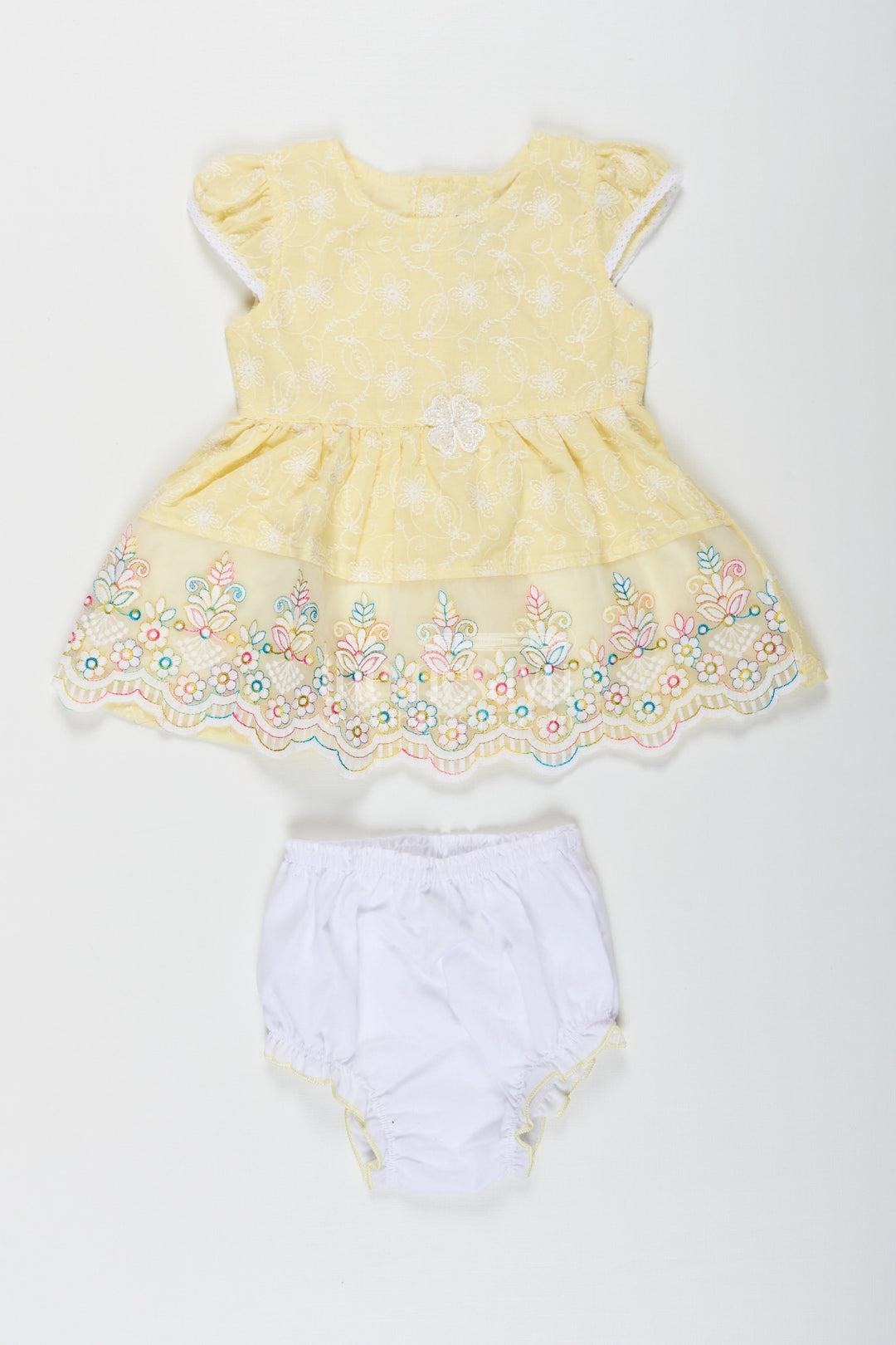 The Nesavu Baby Cotton Frocks Baby Girls Latest Cotton Frock in Chikan Embroidery with Floral Lace Border and Matching Bloomer Nesavu Nesavu Baby Girls Latest Cotton Frock Chikan Embroidery Matching Bloomer